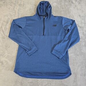 New Balance Shirt Mens‎ Medium Blue Hooded 1/4 Zip Pullover Running Sportswear